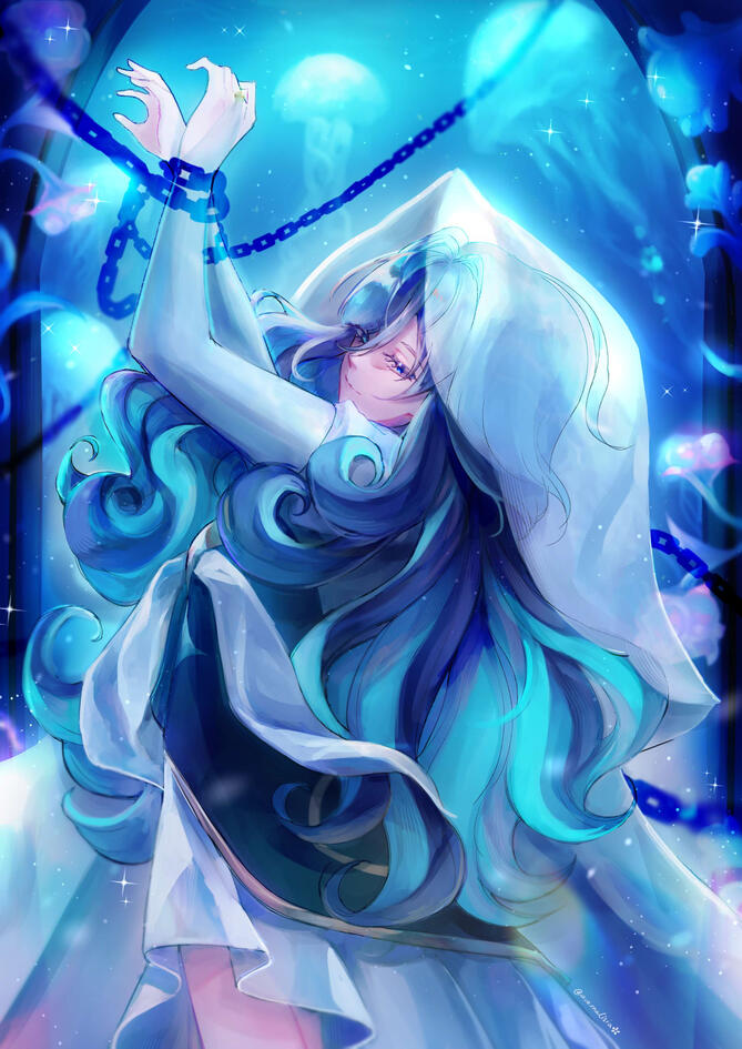 (November 2024) A fanart of Egeria, a non-playable character from Genshin Impact (character design by @Cyclic_abelian). Drawn on Clip Studio Paint. Speedpaint available (Click here).