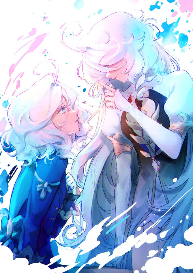 (August 2024) A fanart of Furina and Focalors from Genshin Impact. Drawn on Clip Studio Paint.