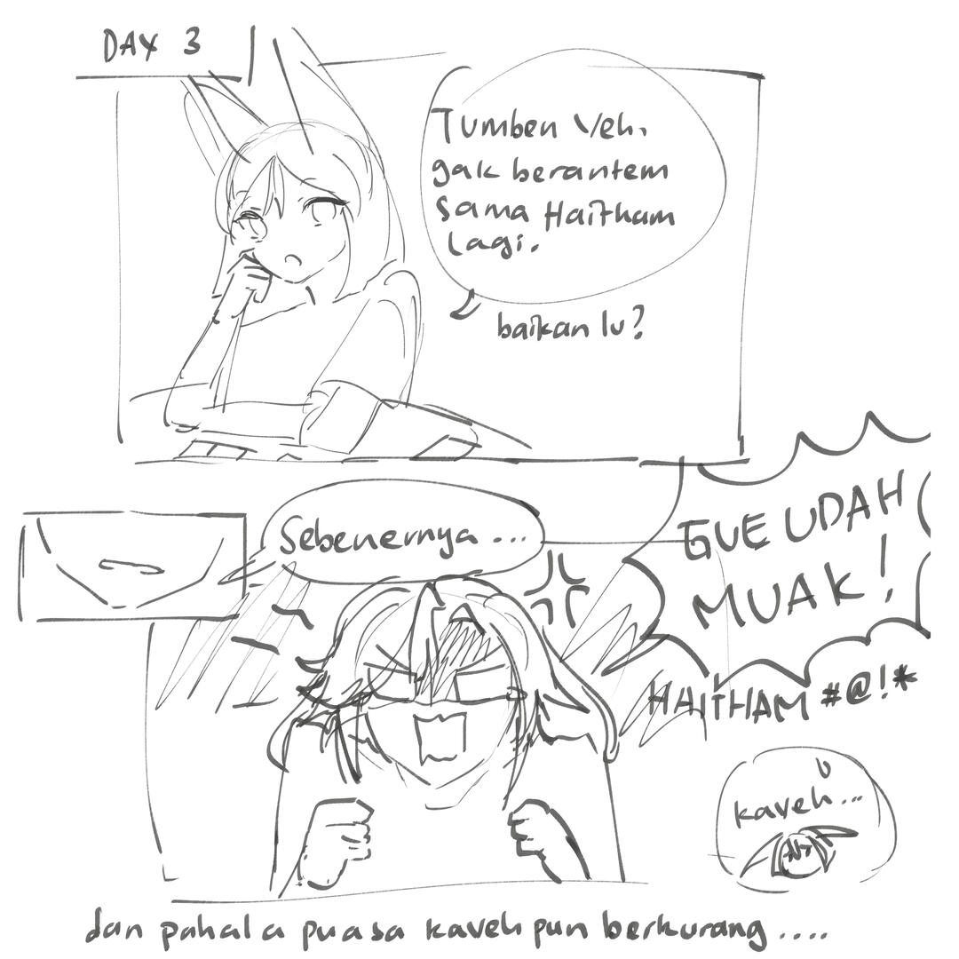 Storyboard/Draft of the Paimonfess comic. I'm in charge of lineart and base color for episodes 1-4, and storyboard, lineart, base color, shading, and typesetting for episode 3.5 (displayed).