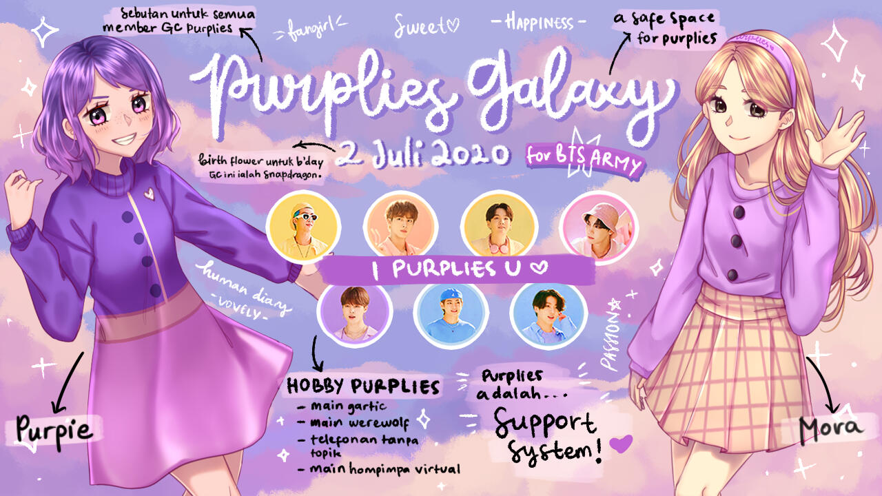 Deliverables for a joint collaboration with Indonesian BTS Fanbase ArmyDiaryFess (@armydiaryfess/@armydiaryroom) on Twitter. Contains visuals for social media page and various graphics (2020-2021).